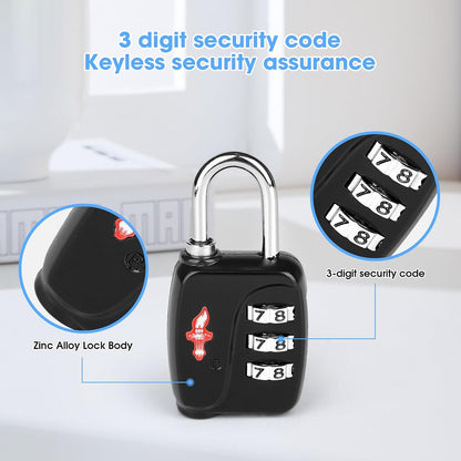 Safe Skies 3-Digit TSA Lock Black – Easy Set for Luggage