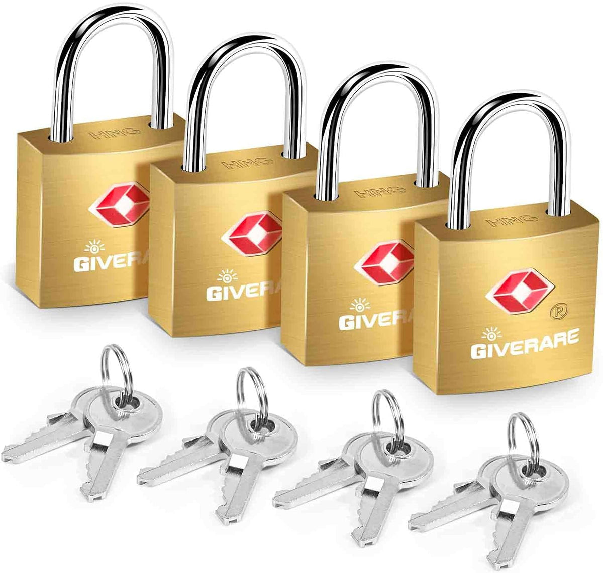 4 Pack TSA Approved Travel Luggage Locks with Keys, Solid Brass Copper Keyed Padlock, Small Locks for Suitcase, Backpack, Gym Locker, Jewelry Box, Gold