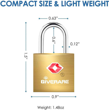 4 Pack TSA Approved Travel Luggage Locks with Keys, Solid Brass Copper Keyed Padlock, Small Locks for Suitcase, Backpack, Gym Locker, Jewelry Box, Gold