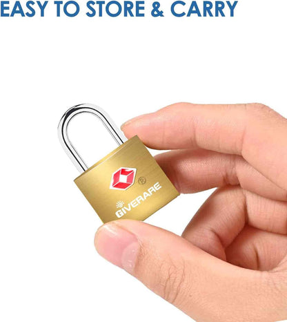 4 Pack TSA Approved Travel Luggage Locks with Keys, Solid Brass Copper Keyed Padlock, Small Locks for Suitcase, Backpack, Gym Locker, Jewelry Box, Gold
