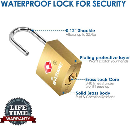 4 Pack TSA Approved Travel Luggage Locks with Keys, Solid Brass Copper Keyed Padlock, Small Locks for Suitcase, Backpack, Gym Locker, Jewelry Box, Gold