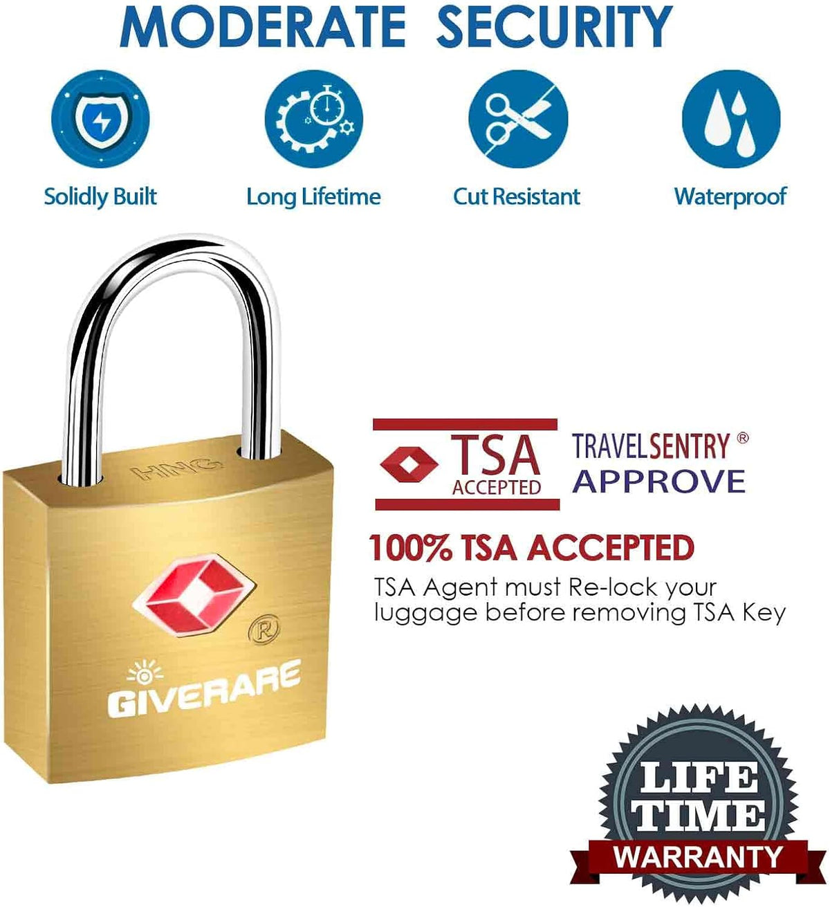 4 Pack TSA Approved Travel Luggage Locks with Keys, Solid Brass Copper Keyed Padlock, Small Locks for Suitcase, Backpack, Gym Locker, Jewelry Box, Gold