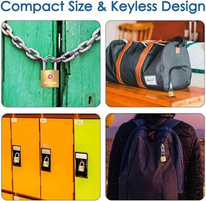 4 Pack TSA Approved Travel Luggage Locks with Keys, Solid Brass Copper Keyed Padlock, Small Locks for Suitcase, Backpack, Gym Locker, Jewelry Box, Gold
